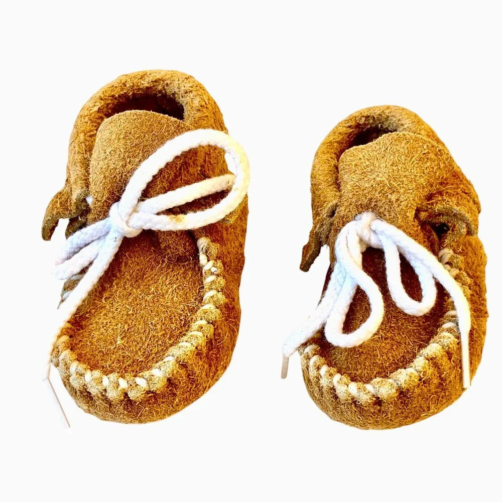 Genuine Buffalo Leather Baby Infant Moccasin Booties size 1 - 0-3 months NEW USA